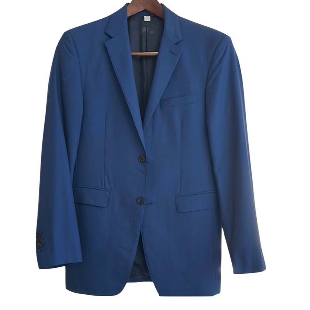 Burberry London Italy Blue 100% Virgin Wool Suit Jacket Blazer 48R Regular